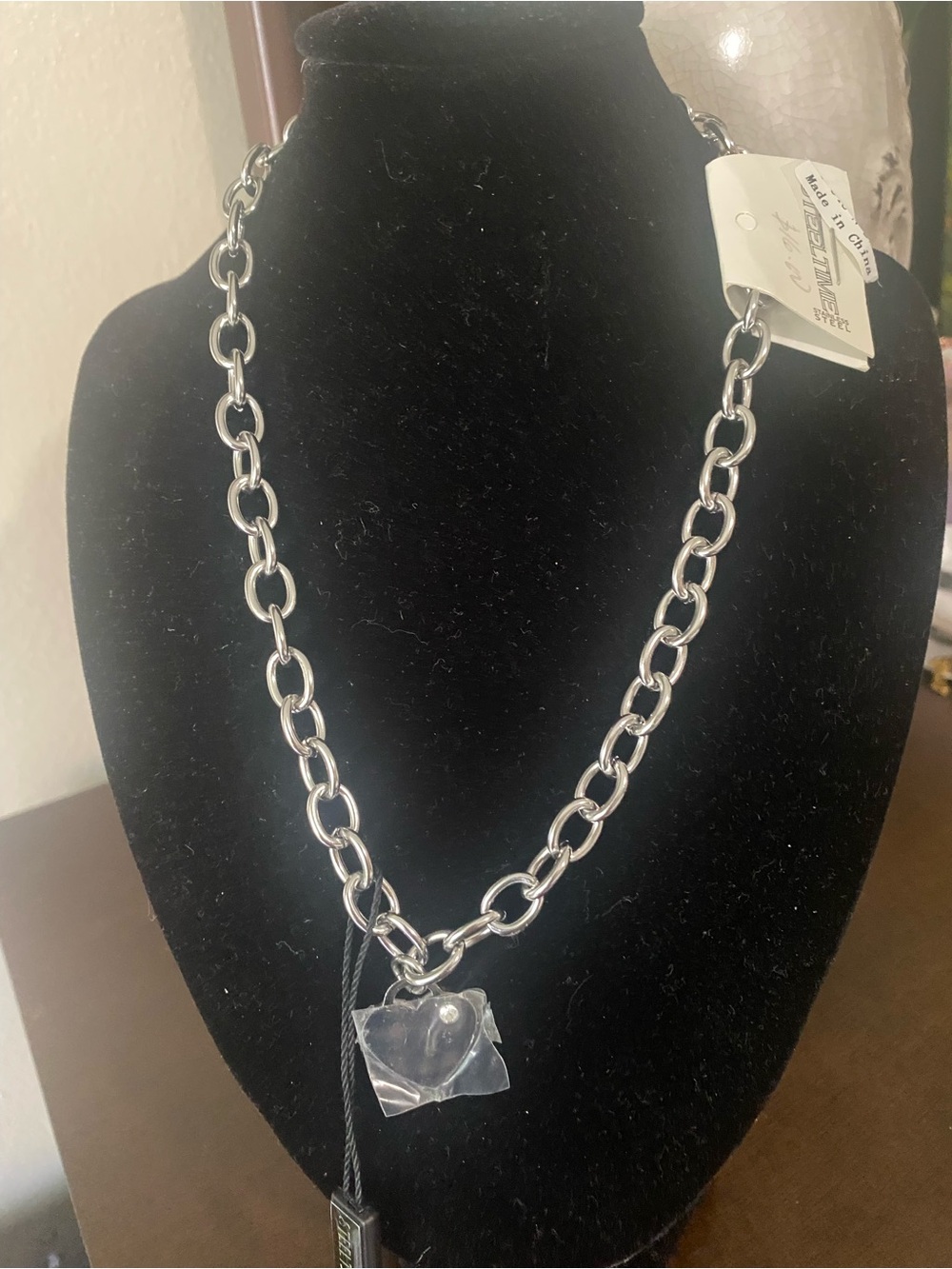 Silver Link Chain Necklace with Pendant - Women Jewelry